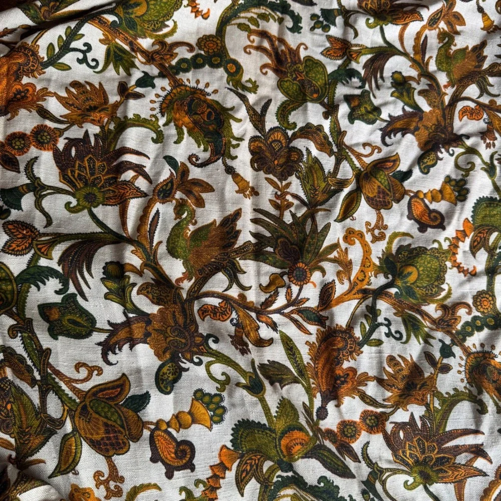 Vintage 70s Floral Paisley Pinch Pleat Curtains 2 Panels 81